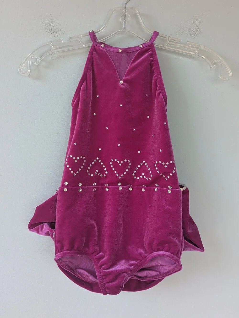 Weissman Girls Magenta Pink Velvet Rhinestone Leotard W/ Big Bow Dance Costume